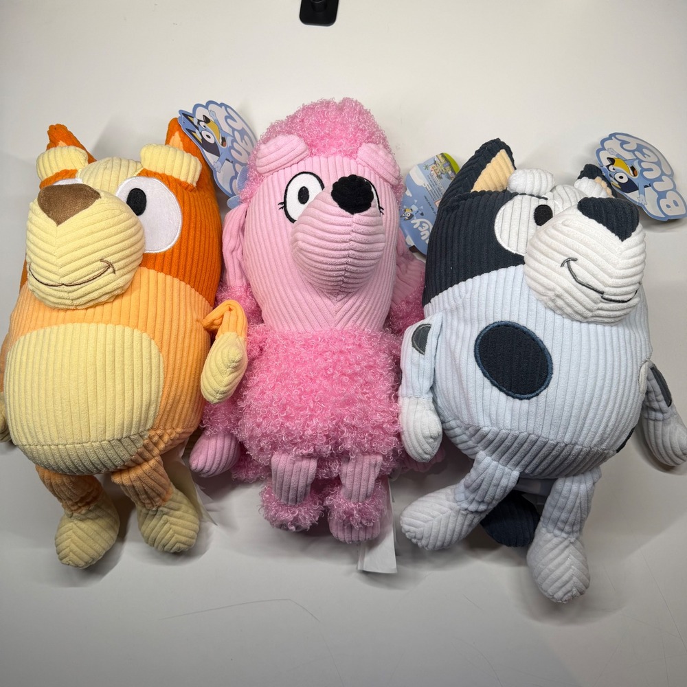 Bluey Corduroy Plush Set Bingo Muffin Coco Textured Stuffed Animal Toys NWT NEW